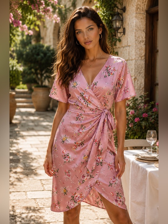 Charles David Dresses & Skirts - 🟡Charles David Blush Pink Floral Wrap Mini Dress with Side Tie